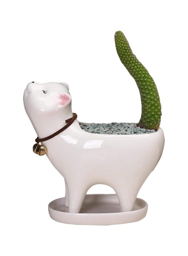Cat Succlent Pots with Drainage Hole,Cat Tail Flower Pot,Ceramic Cactus Planter Pot,Cat Gifts for Cat Lovers Office Decor(Without Plants and Soil) - Image 1