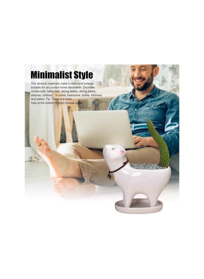 Cat Succlent Pots with Drainage Hole,Cat Tail Flower Pot,Ceramic Cactus Planter Pot,Cat Gifts for Cat Lovers Office Decor(Without Plants and Soil) - Image 4