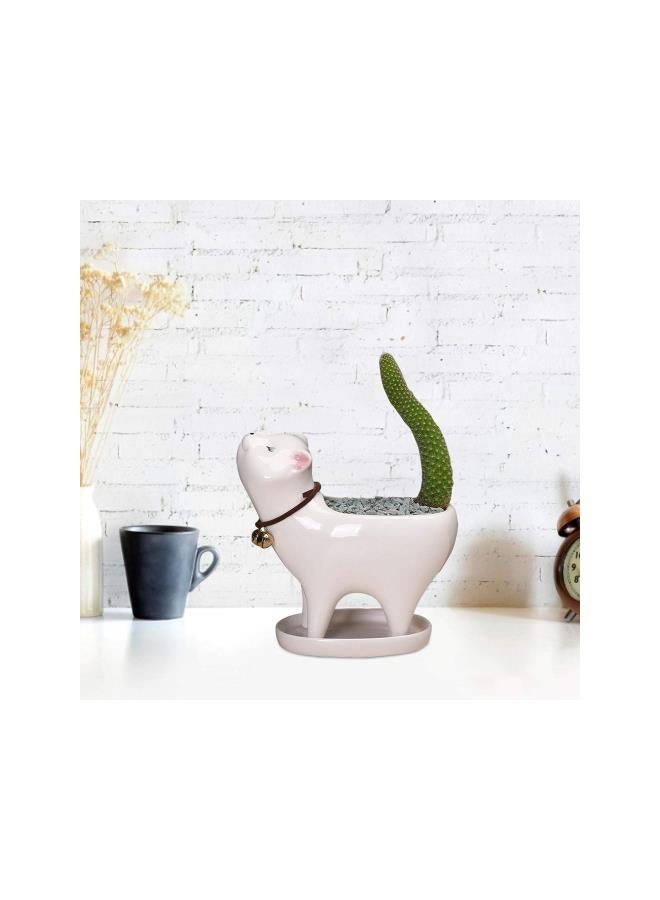 Cat Succlent Pots with Drainage Hole,Cat Tail Flower Pot,Ceramic Cactus Planter Pot,Cat Gifts for Cat Lovers Office Decor(Without Plants and Soil) - Image 2