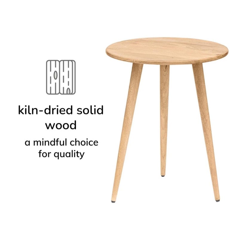 FendiHome Round Wooden Side Table – 35cm Beech & MDF Melamine Accent Table | Minimalist Beige Nightstand with PVC Top | Modern Design for Living Room, Bedroom & Plant Display - Image 5