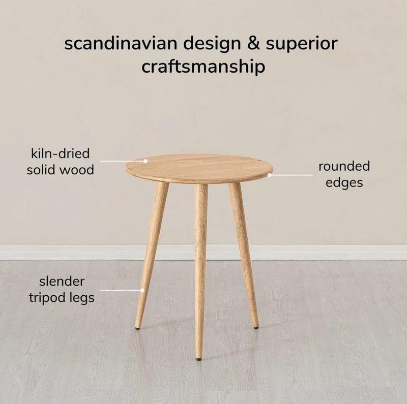 FendiHome Round Wooden Side Table – 35cm Beech & MDF Melamine Accent Table | Minimalist Beige Nightstand with PVC Top | Modern Design for Living Room, Bedroom & Plant Display - Image 4