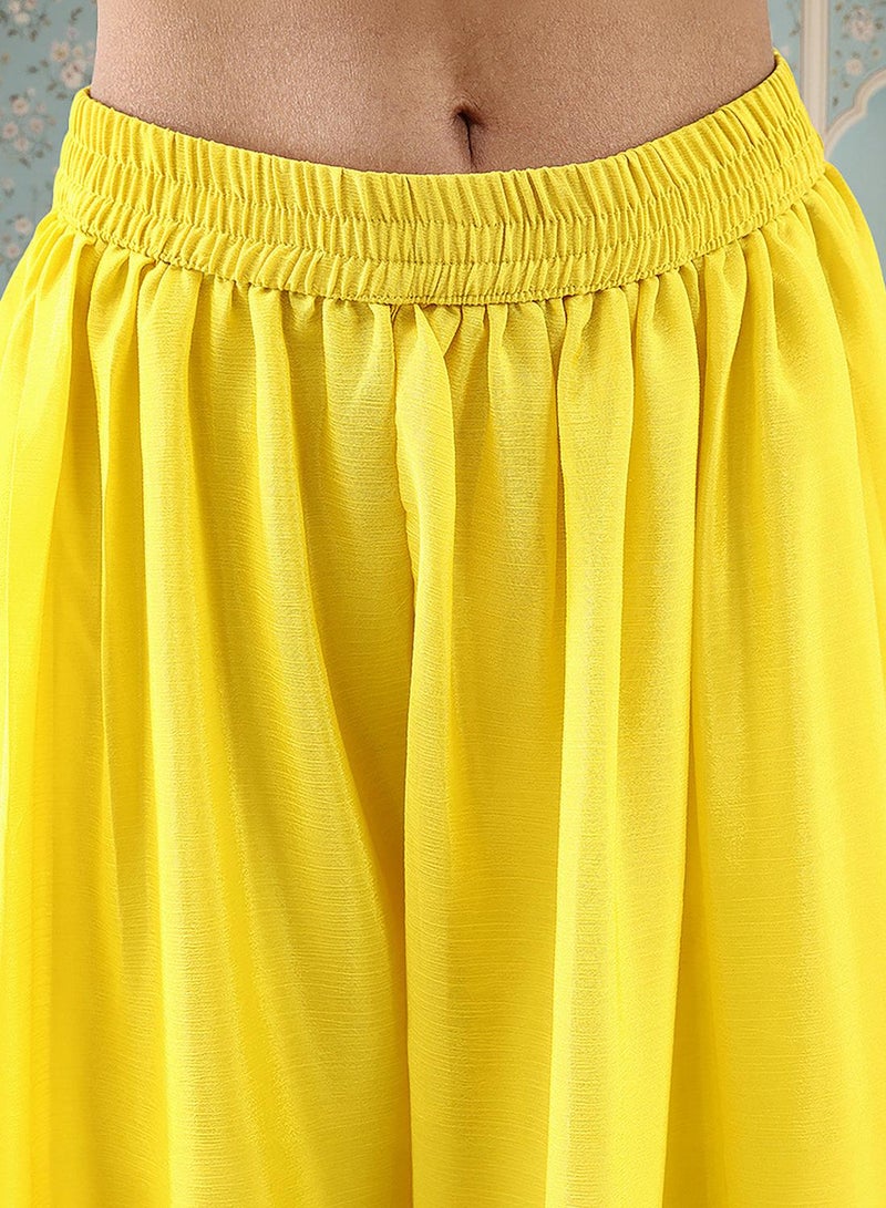 ISHIN Rich Chinon Embroidered Yellow Embroidered A Line Co-Ords ShararaBottom - Image 5