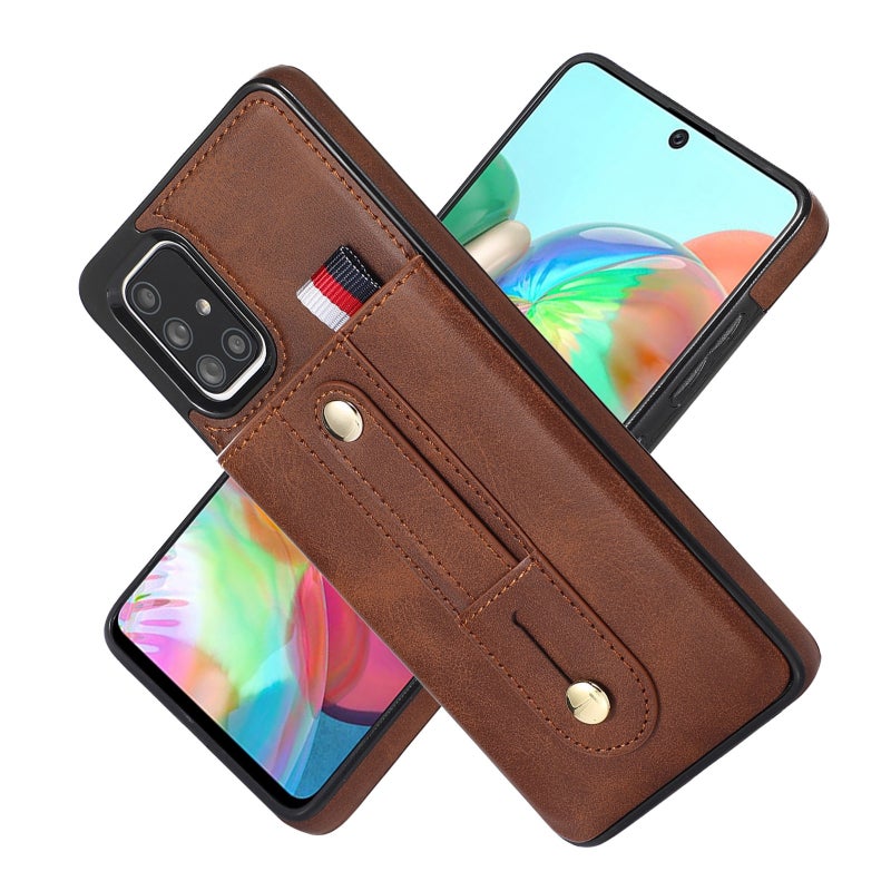 إيروريكس جراب هاتف جلدي بمسند مع سوار معصم لهاتف Samsung Galaxy A51 5G (بني) - Image 2