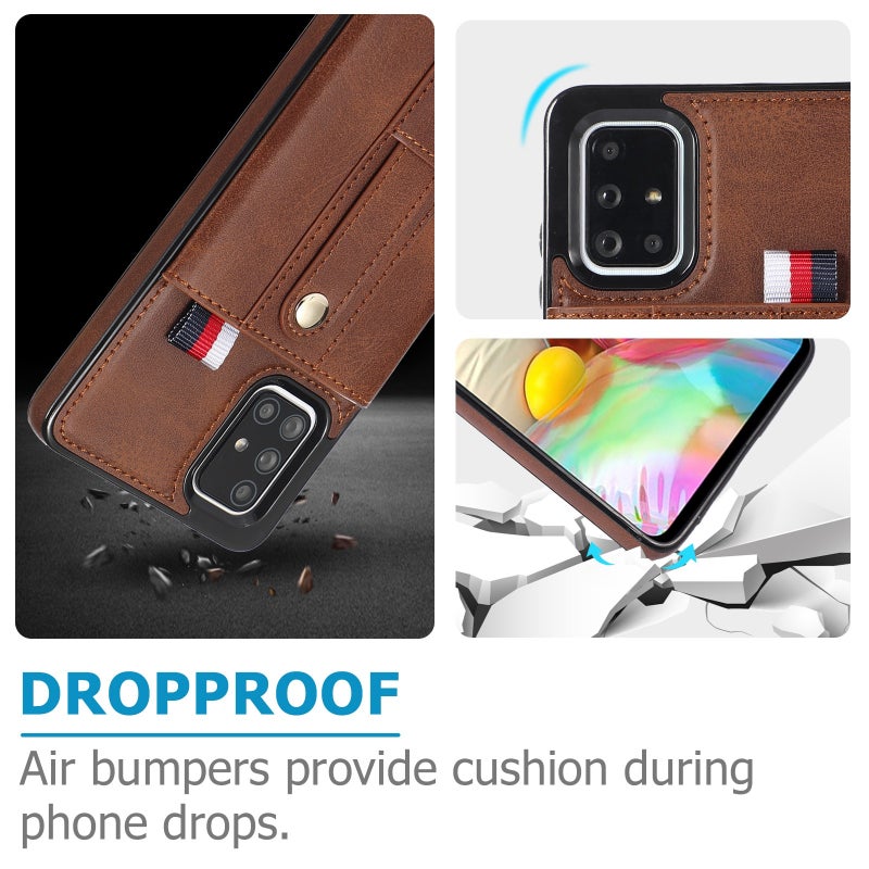 إيروريكس جراب هاتف جلدي بمسند مع سوار معصم لهاتف Samsung Galaxy A51 5G (بني) - Image 5