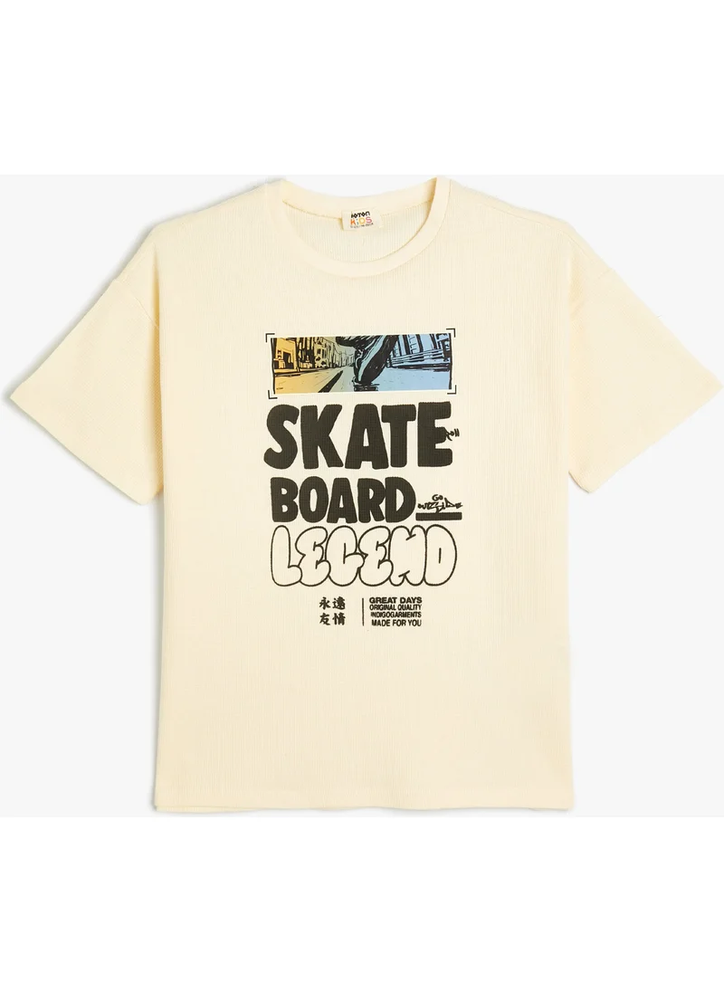 كوتون T-Shirt Skateboard Themed Back Printed Short Sleeve Crew Neck Cotton