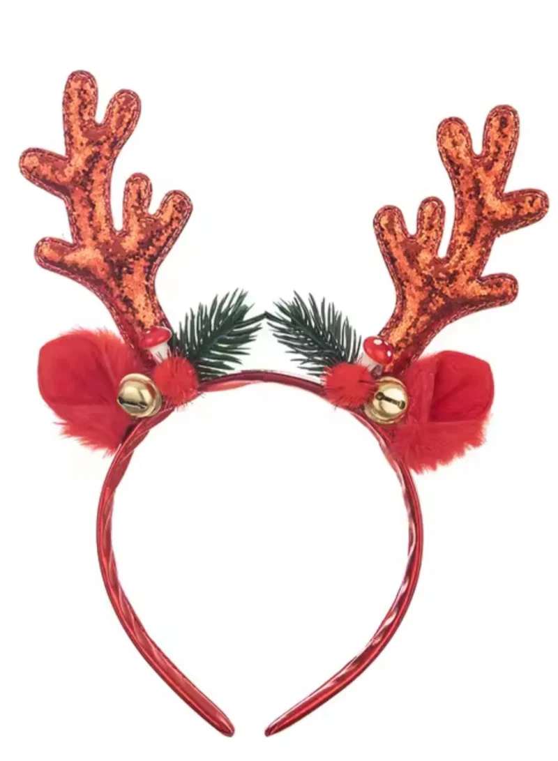 Share The Love Glitter Reindeer Antlers Headbands, Red Sparkly