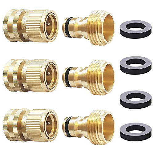 HQMPC Garden Hose Quick Connect Solid Brass Quick Connector Garden Hose Fitting Water Hose Connectors 3/4 inch GHT (3 SETS) - Image 1