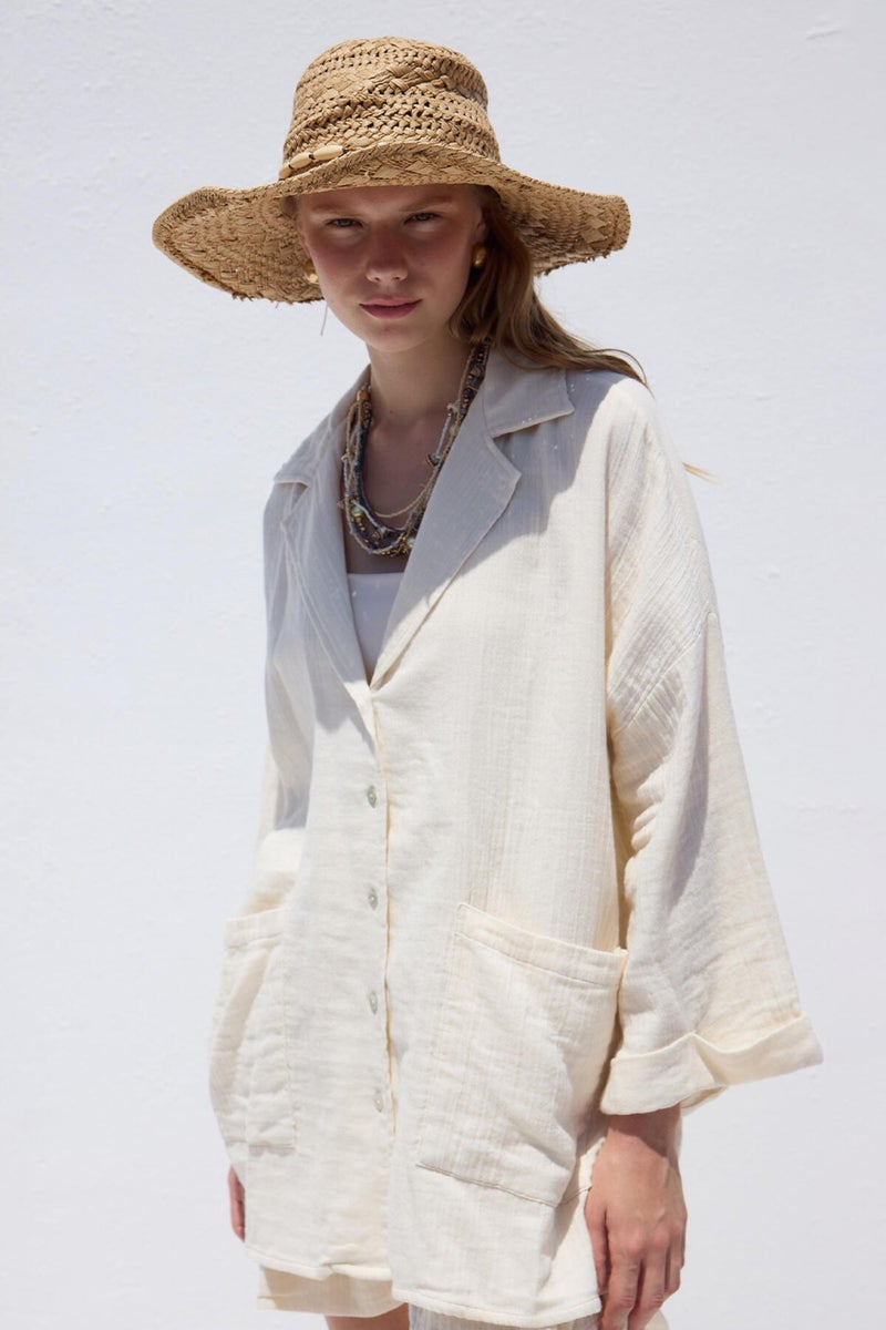 Manuka Jacket Collar Shirt Ecru  - Image 1