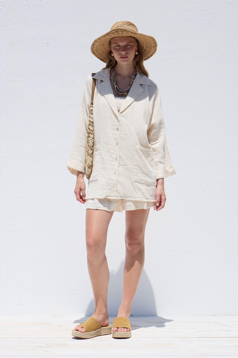 Manuka Jacket Collar Shirt Ecru  - Image 3