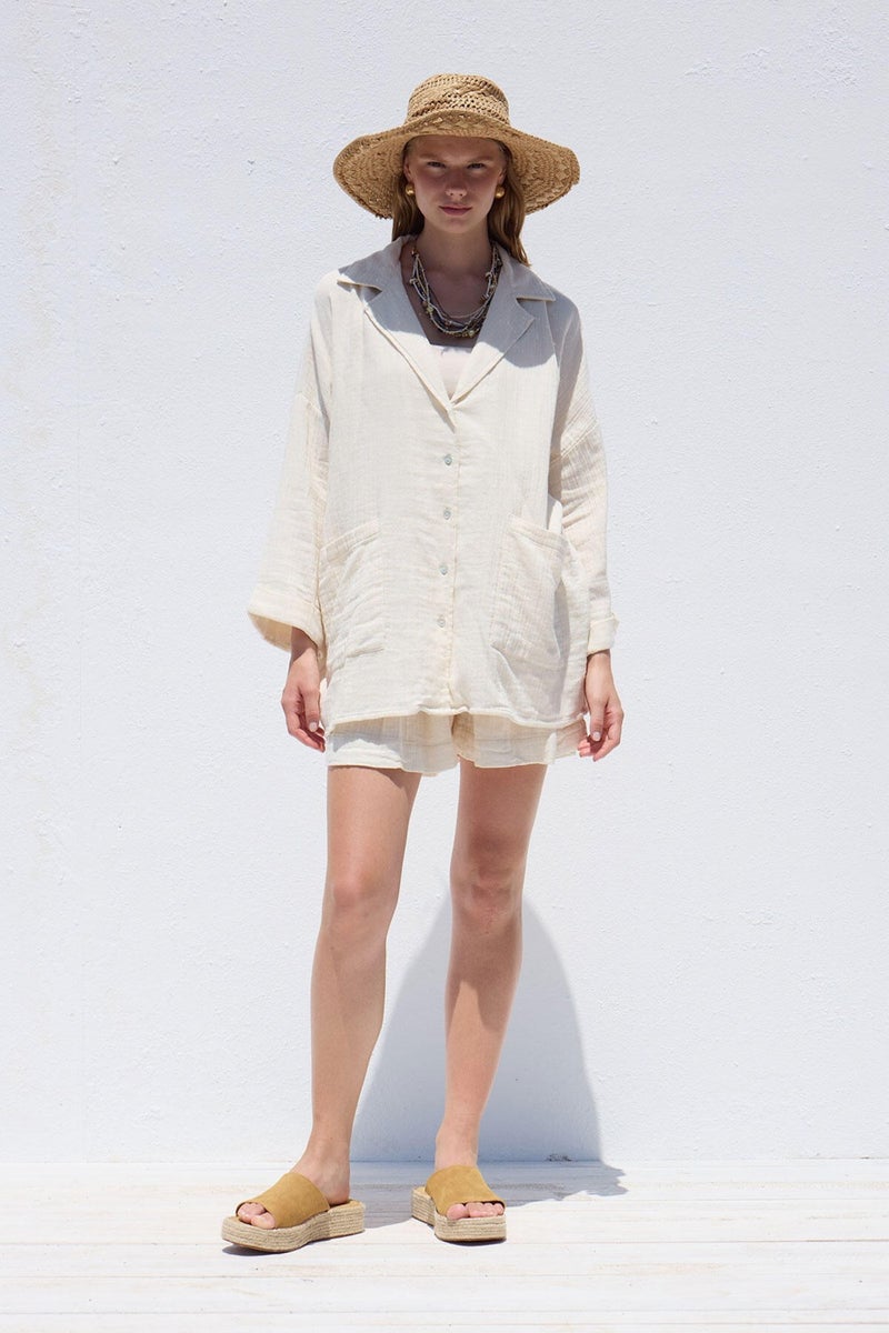 Manuka Jacket Collar Shirt Ecru  - Image 2