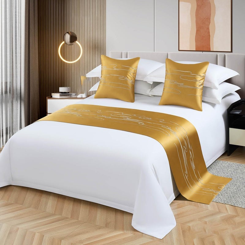 Bed Runner Scarf Protector Slipcover Decorative Neutral Beige Gray, Easy Matching Bed Runner for Any Interior (Pillowcase Included X2)(50X210CM) - Image 1