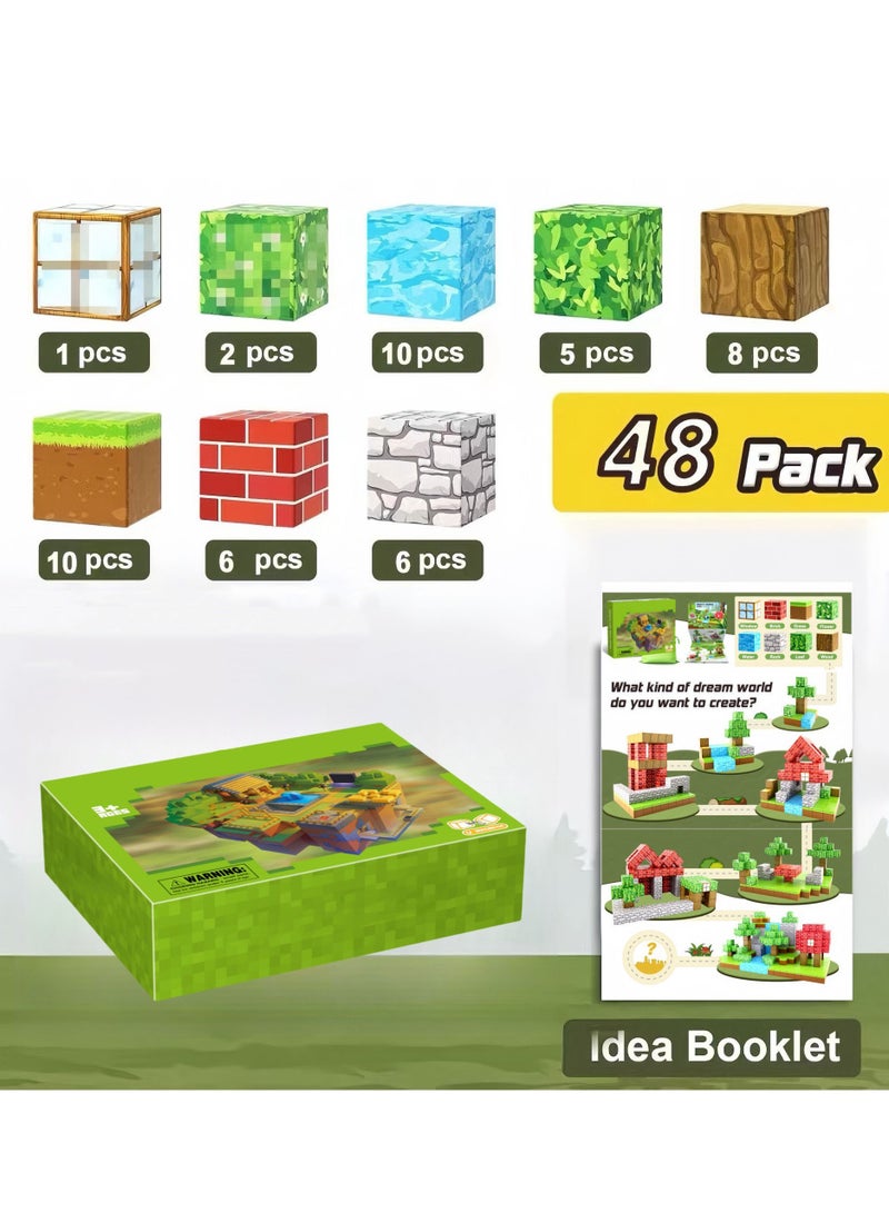 48PCS  Forest Magnetic Building Blocks | Minecraft-Inspired Magnetic Cubes | Primitive Forest STEM Sensory Toys | ABS Safe Material | With Character Elements | Develops Creativity  Cognitive Skills - Image 1