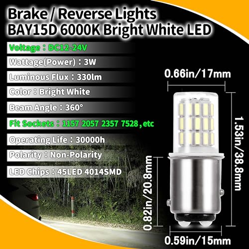 Ziomitus 12 Volt Brake Lights 1157 2057 2357 7528 BAY15D 6000K Bright White LED Bulbs Replacement for RV Car Camper Trailer Tail Brake Stop Daytime Running Lights (DRL)Back-Up Reverse Lights,DC12-24V,4Pack - Image 4