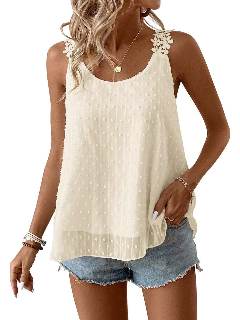 Falechay Sleeveless Shirts for Women Cute Blouse Bohemian Solid Square Neck Flowy Lace Summer Tunic Tops Sleeveless Girls Peplum Babydoll Dressy Casual Clothing Apricot L - Image 1