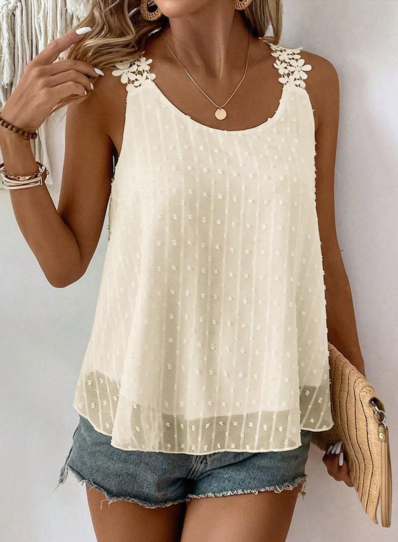 Falechay Sleeveless Shirts for Women Cute Blouse Bohemian Solid Square Neck Flowy Lace Summer Tunic Tops Sleeveless Girls Peplum Babydoll Dressy Casual Clothing Apricot L - Image 4