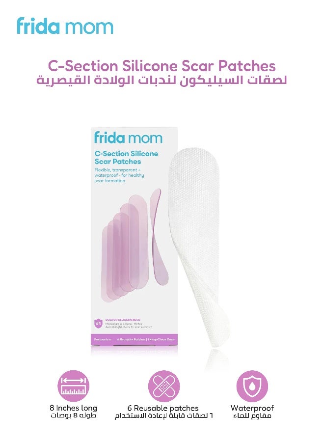 Frida Mom C-Section Silicone Scar Patches Reusable Medical Grade Silicone Treatment For Keloid Scars 6 Patches 8 Inches Waterproof Includes Case And Pouch  - Image 1