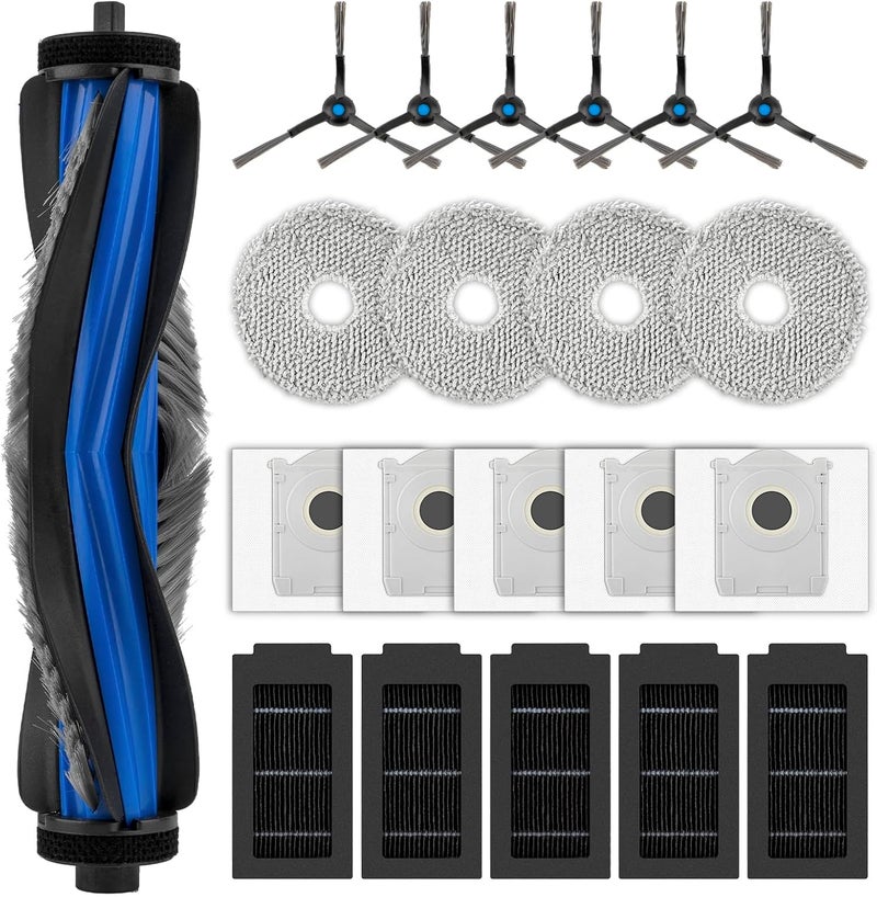 (21 حزمة) قطع بديلة T50 Pro لمكنسة ECOVACS DEEBOT T50 Pro / T50 Omni / T50 Pro Omni / T50 Max Pro Omni الروبوتية، فرشاة أسطوانية واحدة، 6 فرش جانبية، 5 أكياس غبار، 5 مرشحات HEPA، 4 وسادات مسح - Image 1