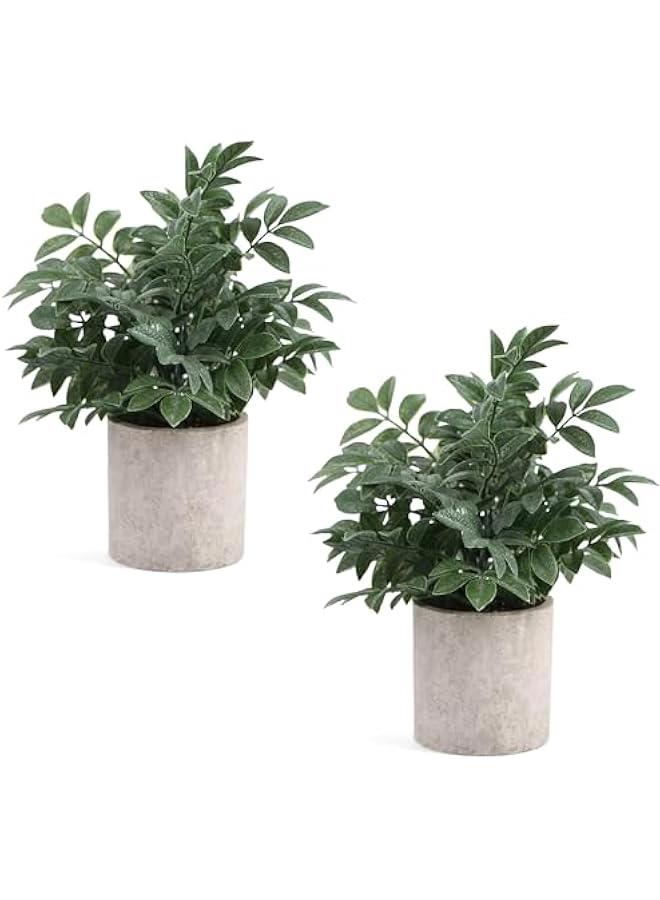 2 Pack Small Fake Plants Potted Artificial Herb Plants for Shelf Desk Home Bathroom Farmhouse Room Coffee Table Decor (Gray Green) - Image 1
