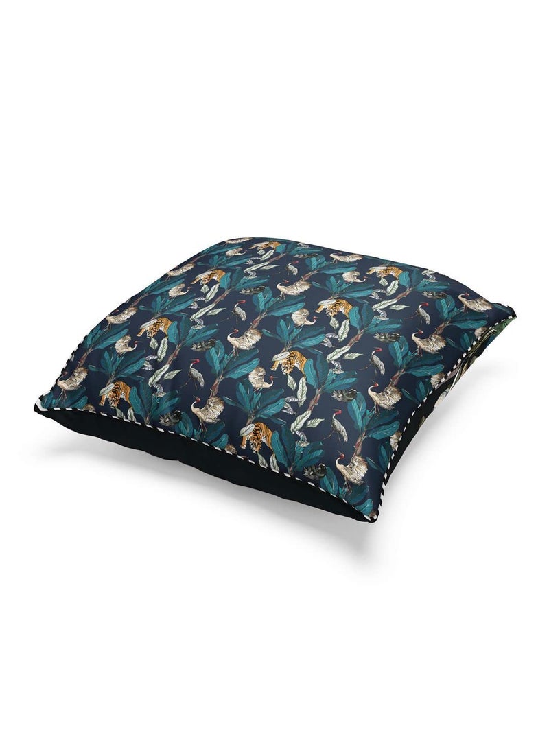BIANCA Designer Reversible Printed Silk Linen Cushion Covers -3pc 16 X16 Set (Suzane) | Silk-Linen Luxury Cushion Cover | with Contrast Front & Back Digital Print - Hidden Zipper Floral-Black/Green - Image 2