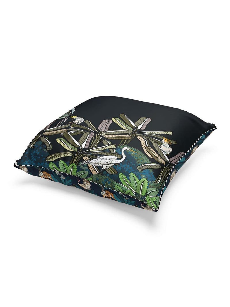 BIANCA Designer Reversible Printed Silk Linen Cushion Covers -3pc 16 X16 Set (Suzane) | Silk-Linen Luxury Cushion Cover | with Contrast Front & Back Digital Print - Hidden Zipper Floral-Black/Green - Image 3