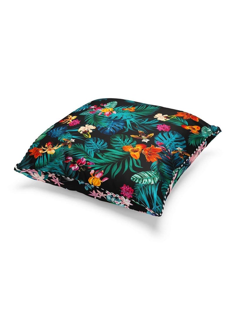 BIANCA Designer Reversible Printed Silk Linen Cushion Covers -3pc 16 X16 Set (Suzane) | Silk-Linen Luxury Cushion Cover | with Contrast Front & Back Digital Print - Hidden Zipper Floral-Black/Green - Image 4