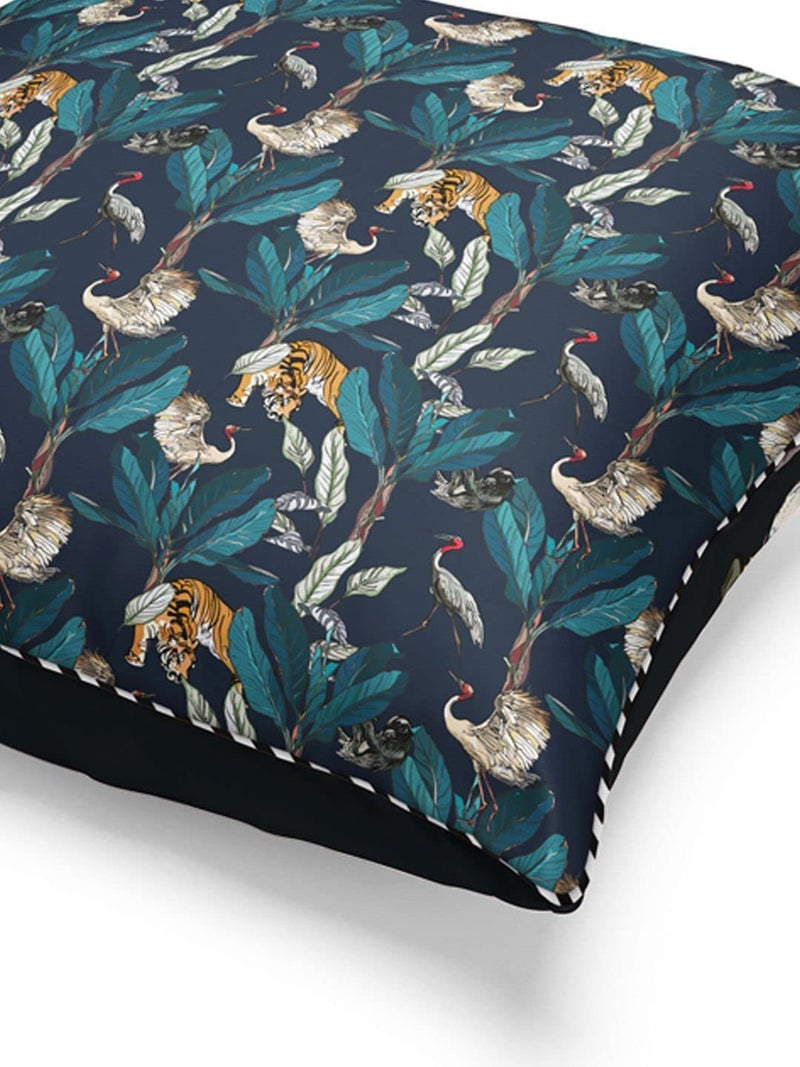 BIANCA Designer Reversible Printed Silk Linen Cushion Covers -3pc 16 X16 Set (Suzane) | Silk-Linen Luxury Cushion Cover | with Contrast Front & Back Digital Print - Hidden Zipper Floral-Black/Green - Image 5