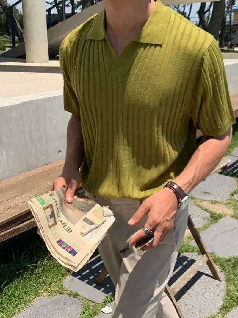 Summer Stripe Slim-fit Polo Shirt Green - Image 4