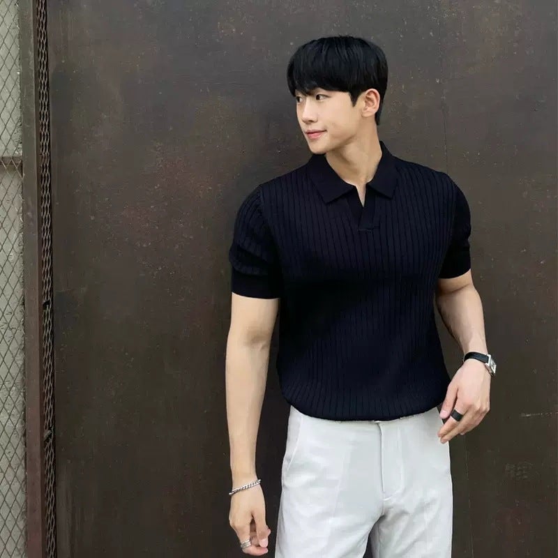 Summer Stripe Slim-fit Polo Shirt Green - Image 3