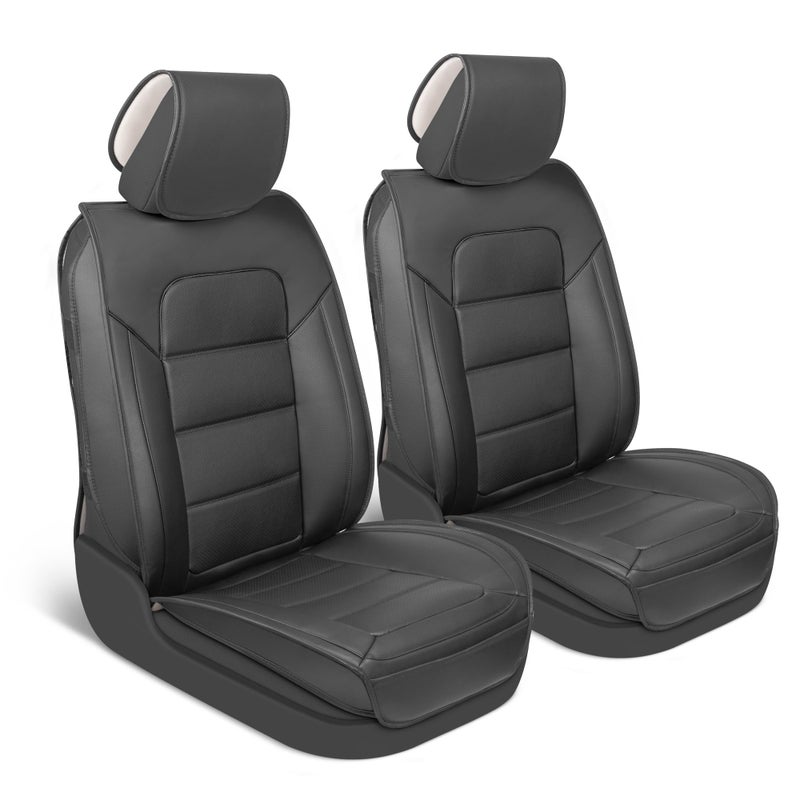 MotorBox Classic Edition Seat Covers Premium Faux Leather Seat Covers for Cars Trucks Vans SUV Semi Custom Fit Car Seat Covers Front Seats Only Automotive Interior Cover Black