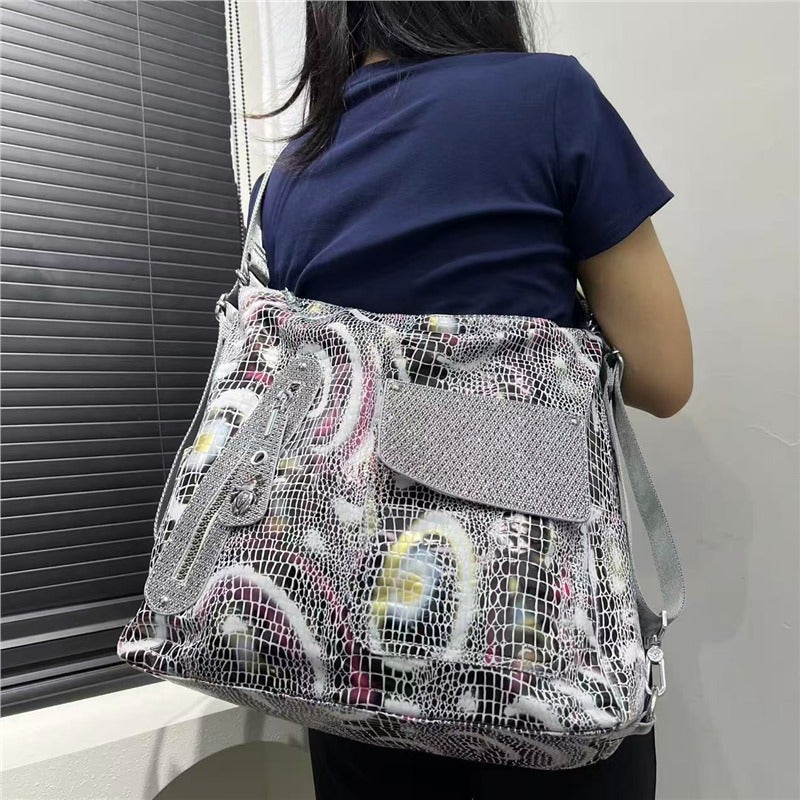 Women'S Fashion Personality Snake Print Single Shoulder Bag With Multiple Pockets Patchwork Street Style Crossbody Bag - Image 5