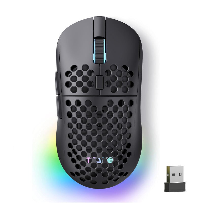 TMKB Technology Mechanical KeyBoard TMKB Falcon M1 Wireless Gaming Mouse 24000DPI Optical Sensor 180Hrs Battery Lightweight 6 Programmable Buttons RGB Strip 24GBT52USBC Wired for PCMacLaptop Matte Black - Image 2