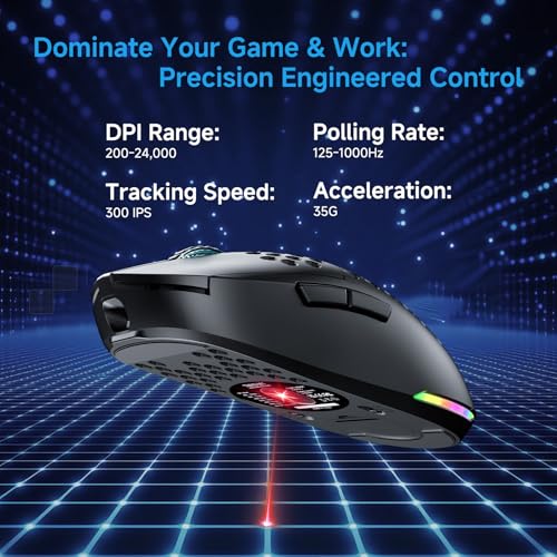 TMKB Technology Mechanical KeyBoard TMKB Falcon M1 Wireless Gaming Mouse 24000DPI Optical Sensor 180Hrs Battery Lightweight 6 Programmable Buttons RGB Strip 24GBT52USBC Wired for PCMacLaptop Matte Black - Image 3