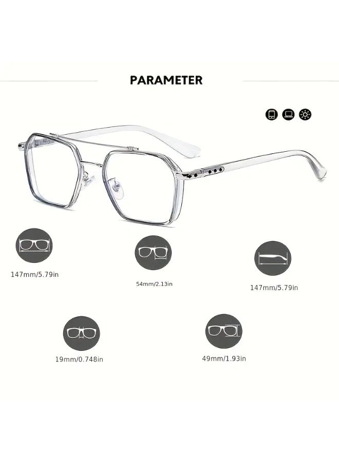 سينت هاوس زوج واحد من النظارات الشمسية المسطحة العصرية والجذابة للرجال، بدون وصفة طبية، عالية الوضوح، للطلاب (مع حافظة)، نظارات واقية من الضوء الأزرق. - Image 3