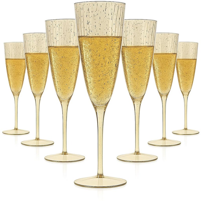 أكواب الشمبانيا البلاستيكية اللامعة الذهبية 6 أونص من أوجامي - عبوة 24 قطعة - أكواب بلاستيكية صلبة يمكن التخلص منها مثالية للحفلات والأعراس والتصفيق وشرب الشمبانيا - مستلزمات حفلات قابلة لإعادة الاستخدام