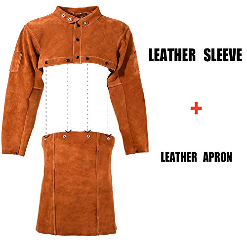 LeaSeek Leather Welding Jacket - Heavy Duty Welding Apron with Sleeve (Medium) - Image 3