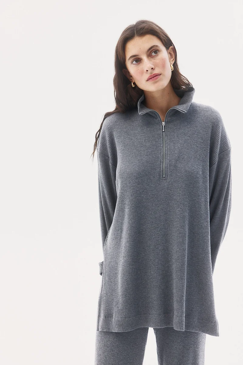 اتش اند ام Ribbed zip-top top