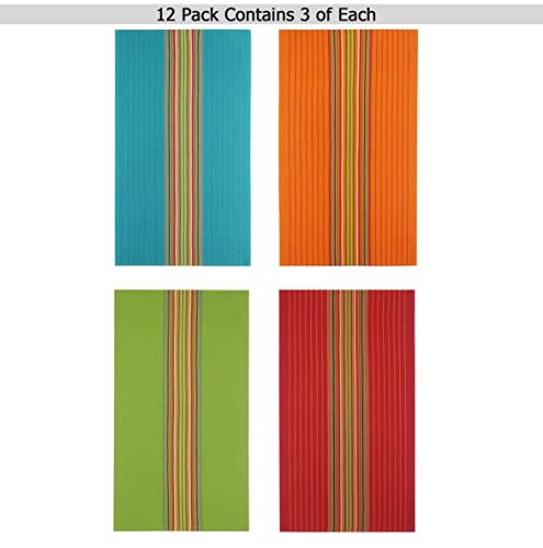 COTTON CRAFT Salsa Stripe Kitchen Towels - 12 Pack 100% Cotton Tea Dish Towels - Absorbent Reusable Low Lint Quick Dry - Multi Purpose Cooking Drying Restaurant Bar Cleaning Cloth Napkin - 16x28 Multi - Image 2