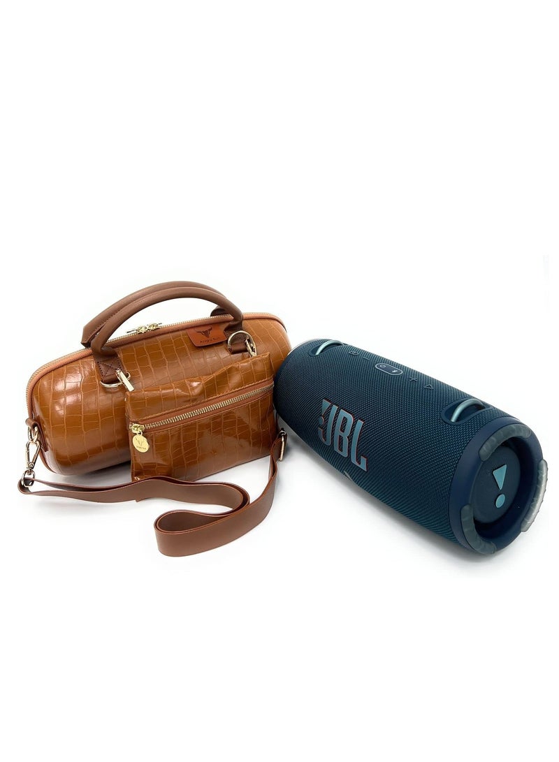 Angry Bull Hard Leather Case for JBL Extreme 3 Angry Bull Travel Storage Stand with Convenient Zippered Pocket Bag for Charger Adapter and Accessories (Darkbrown) - Image 3