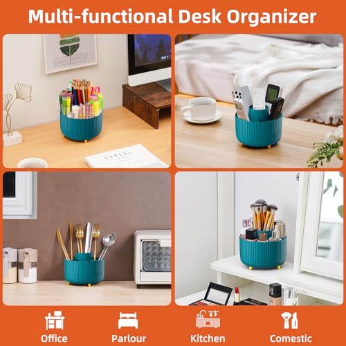Marbrasse Desk Organizer, 360-Degree Rotating Pen Holder, Desk Organizers and Accessories with 5 Compartments Pencil Organizer, Art Supply Storage Box Caddy for Office, Home（Green） - Image 2