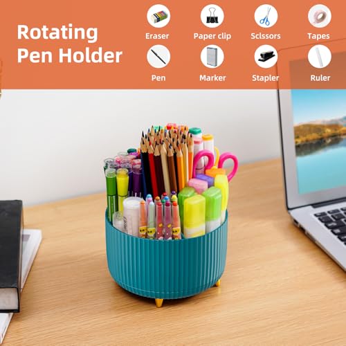 Marbrasse Desk Organizer, 360-Degree Rotating Pen Holder, Desk Organizers and Accessories with 5 Compartments Pencil Organizer, Art Supply Storage Box Caddy for Office, Home（Green） - Image 3