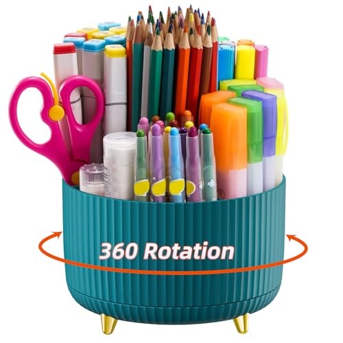 Marbrasse Desk Organizer, 360-Degree Rotating Pen Holder, Desk Organizers and Accessories with 5 Compartments Pencil Organizer, Art Supply Storage Box Caddy for Office, Home（Green） - Image 1
