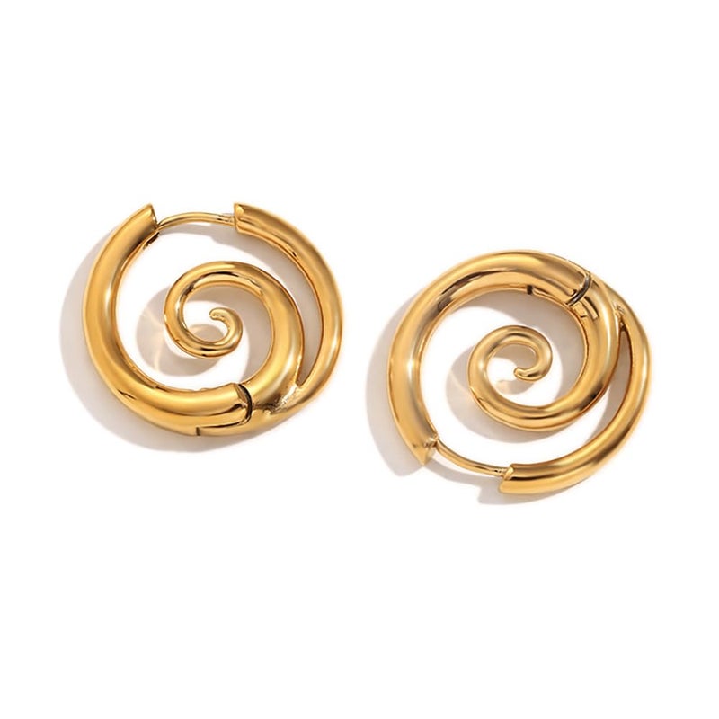 Izpack Sea Wave Spiral Hoop Earrings for Women Stainless Steel 18K Gold Plated Swirl Chunky Round Huggie Hoops Earring Fashion Birthday Jewelry Gifts Holiday (Gold) - Image 1