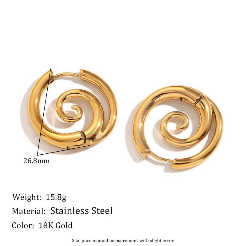 Izpack Sea Wave Spiral Hoop Earrings for Women Stainless Steel 18K Gold Plated Swirl Chunky Round Huggie Hoops Earring Fashion Birthday Jewelry Gifts Holiday (Gold) - Image 2