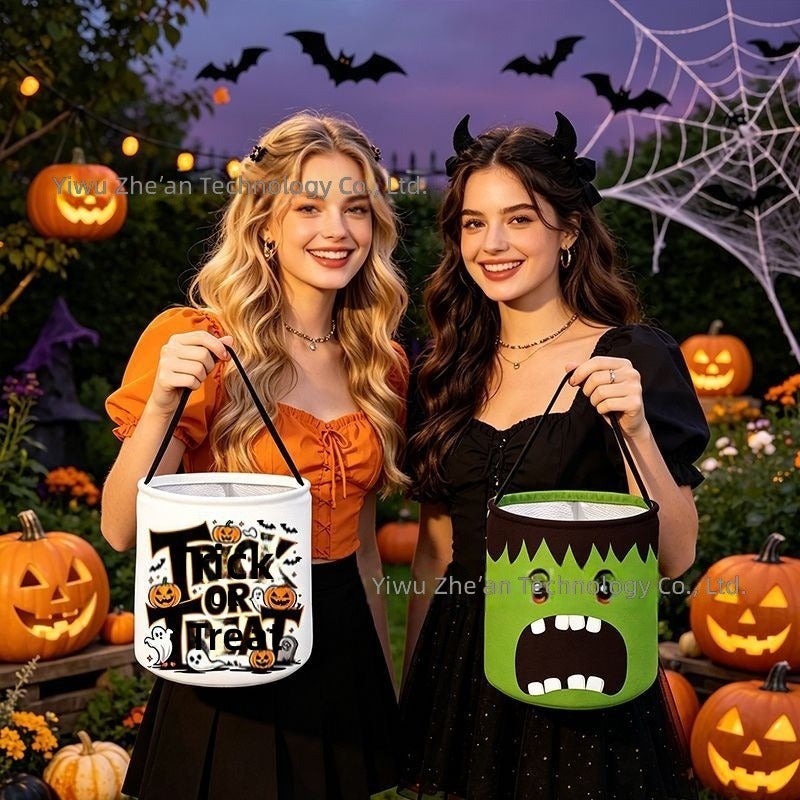 Ze An Halloween Candy Bucket with Pumpkin Ghost Design, LED Light-Up Trick-or-Treat Bag for Children's Day - Image 5