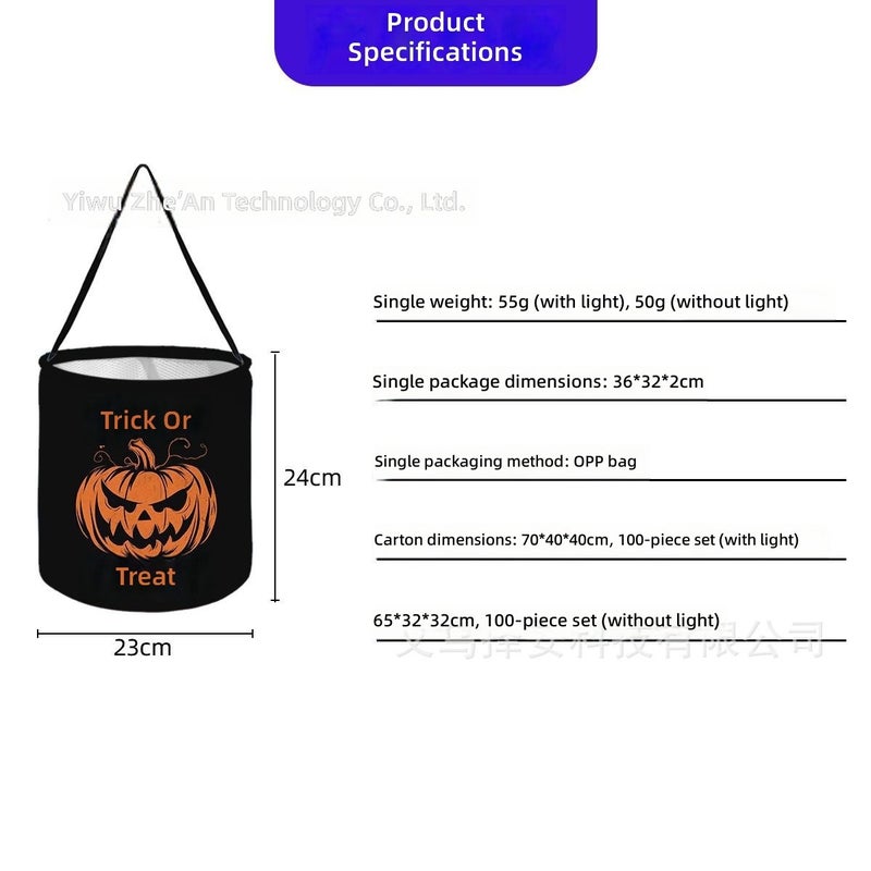 Ze An Halloween Candy Bucket with Pumpkin Ghost Design, LED Light-Up Trick-or-Treat Bag for Children's Day - Image 3