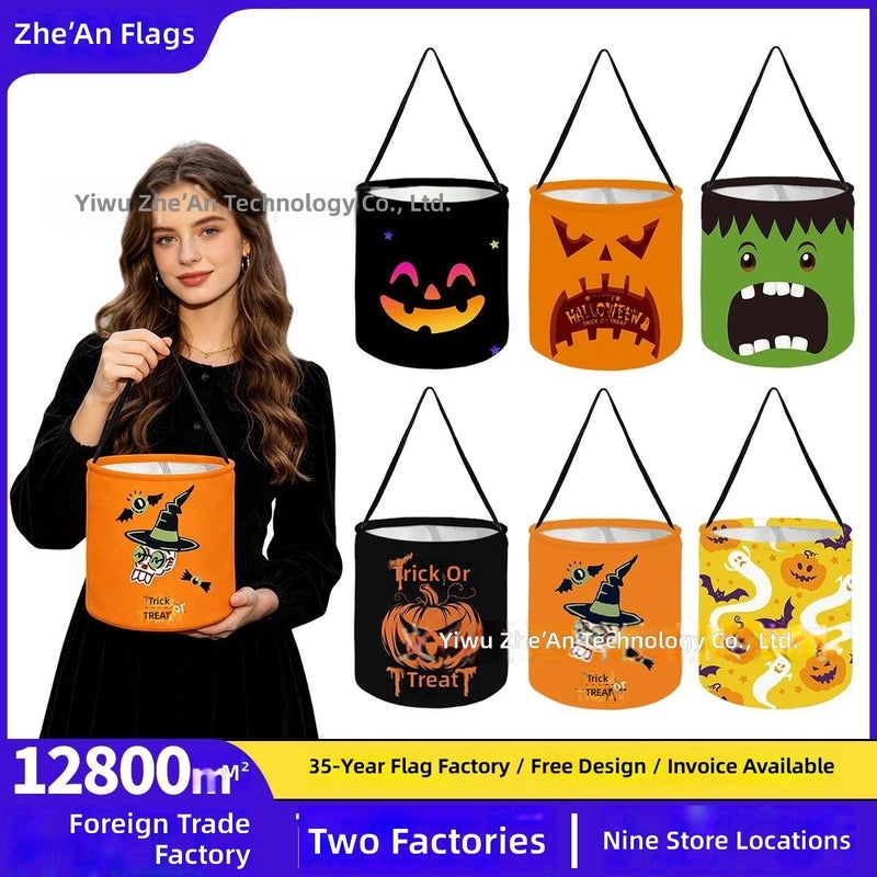 Ze An Halloween Candy Bucket with Pumpkin Ghost Design, LED Light-Up Trick-or-Treat Bag for Children's Day - Image 2