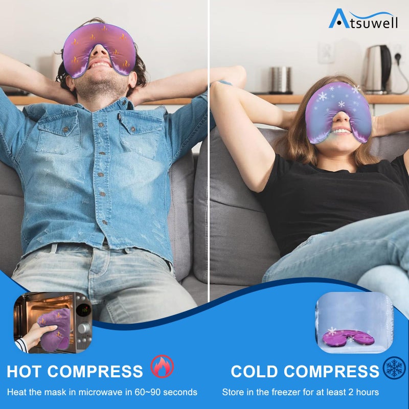 Atsuwell قناع أتشيويل للجيوب الأنفية، قناع دافئ وبارد للعيون الجافة، وسادة عيون مثقلة قابلة للتسخين في الميكروويف لتخفيف ضغط الجيوب الأنفية والاسترخاء، وردي - Image 4
