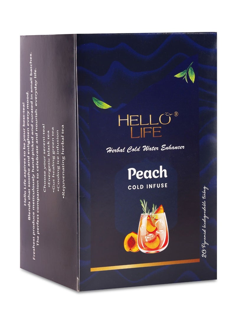 Hello Life Hello Life Peach Cold Infuse Tea Bags, 20 Pyramid Biodegradable Teabags in 1 Box, Pack of 1  - Image 1