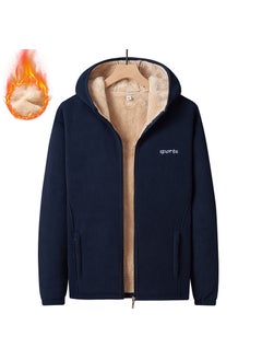 Generic Mens Fleece-Lined Hooded Cardigan Warm Casual Plus Size Dark blue  - Image 2