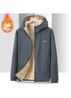 Generic Mens Fleece-Lined Hooded Cardigan Warm Casual Plus Size Dark blue  - Image 5